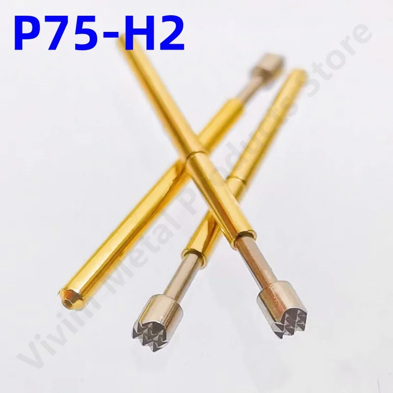 100PCS Spring Test Probe P75-H2 Test Pin Copper Nickel Plated Electroni Spring Test Pin Head Dia 1.30mm P75-H Pogo Pin 1.02mm