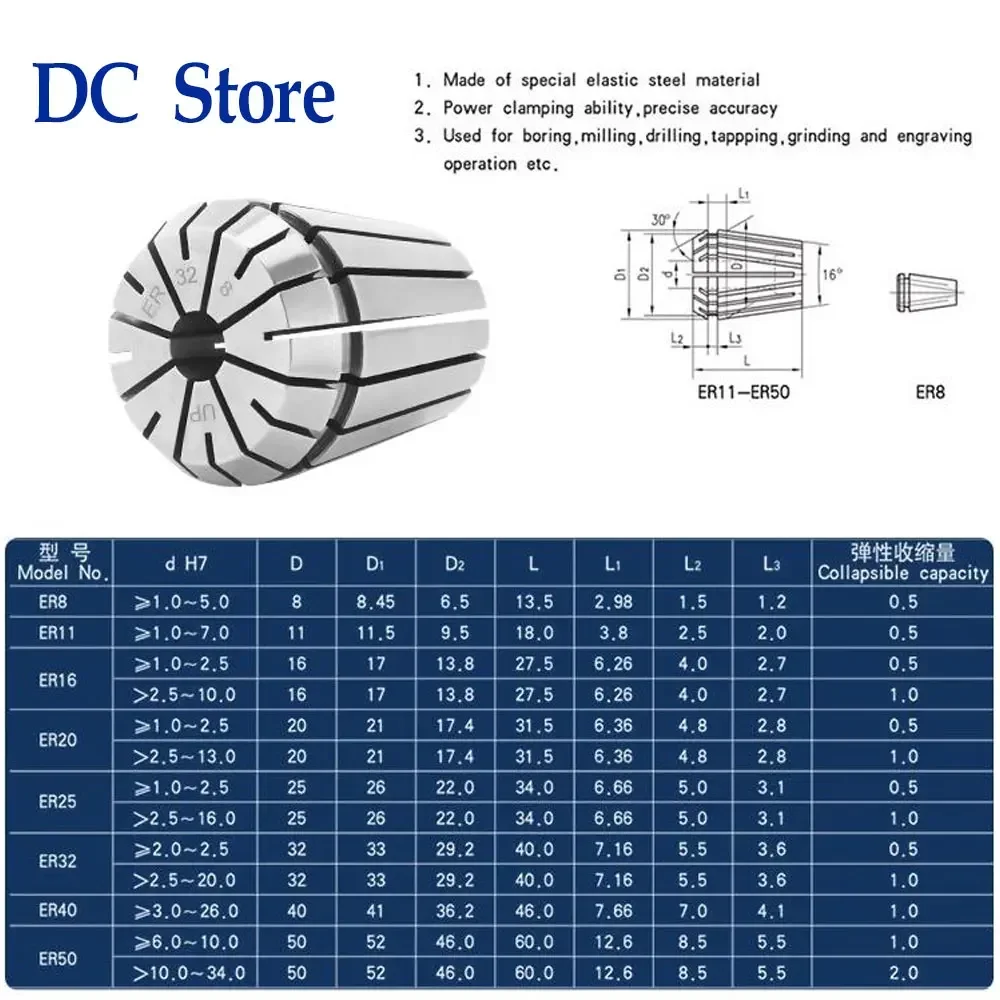 Imagem -06 - Conjunto Er40 Er50 er Collect Chuck Spring Clamp Alta Precisão 0.008 mm 0.015 mm Conjunto de Pinças de Mola Suporte de Ferramentas Fresagem Cnc