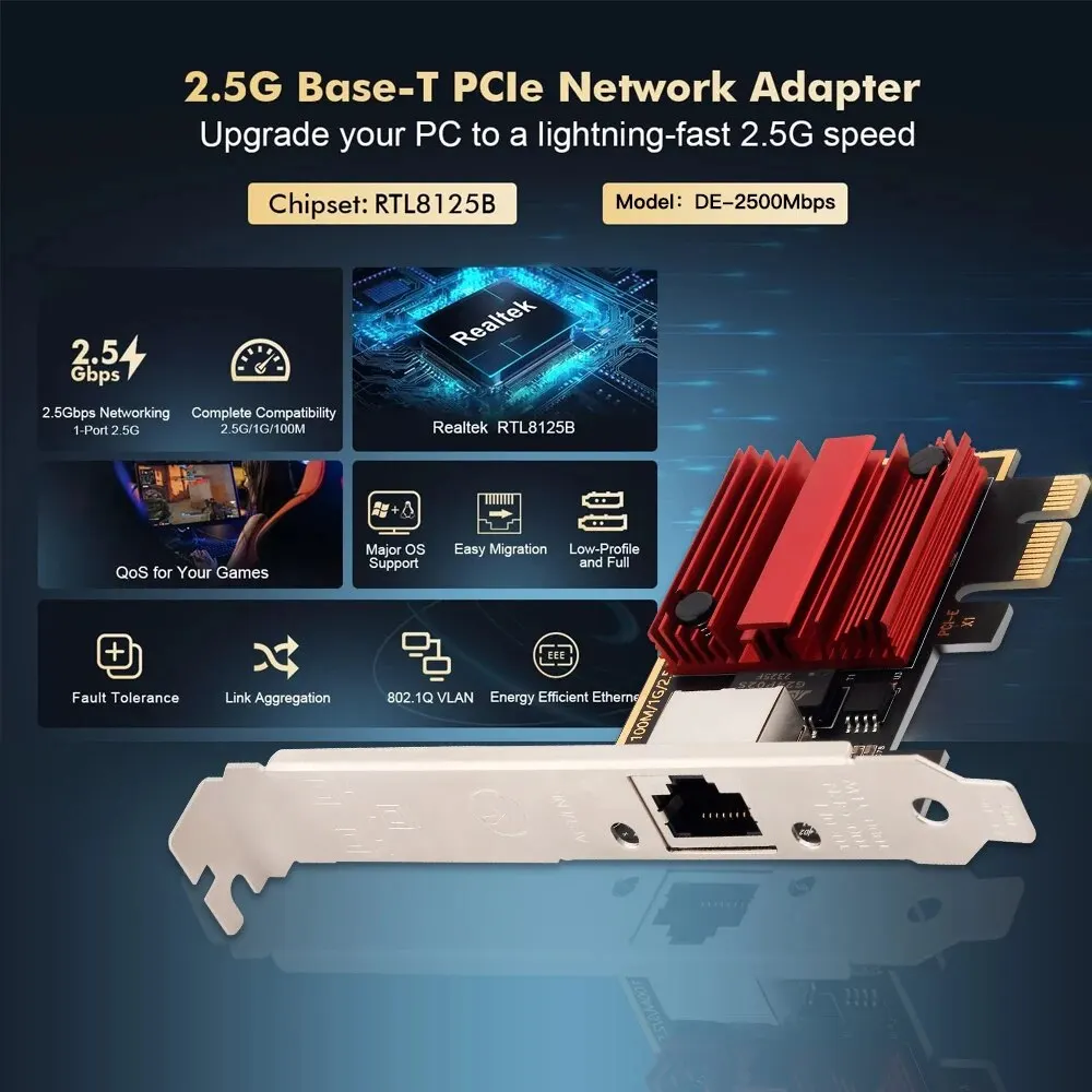 Ic-eからrj45ネットワークアダプター、2.5gネットワークアダプター、rtl8125b、100/1000/2500Mbps、pc用のギガビットイーサネットランコントローラー、win10/11