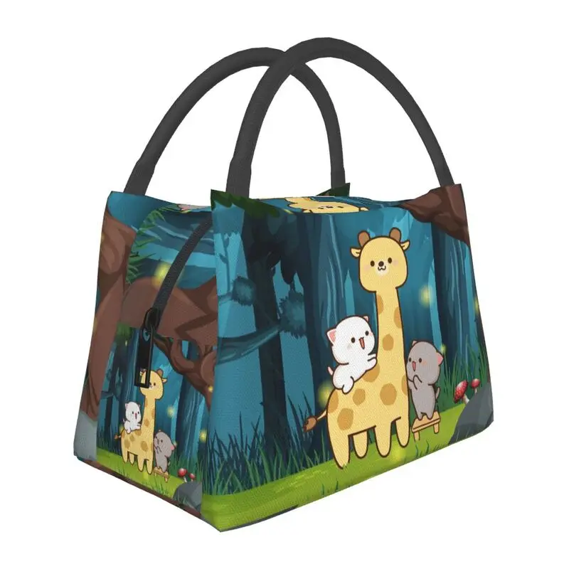 

Peach And Goma With Giraffe Insulated Lunch Bags for Women Portable Couple Mochi Cat Cooler Thermal Lunch Tote Work Picnic