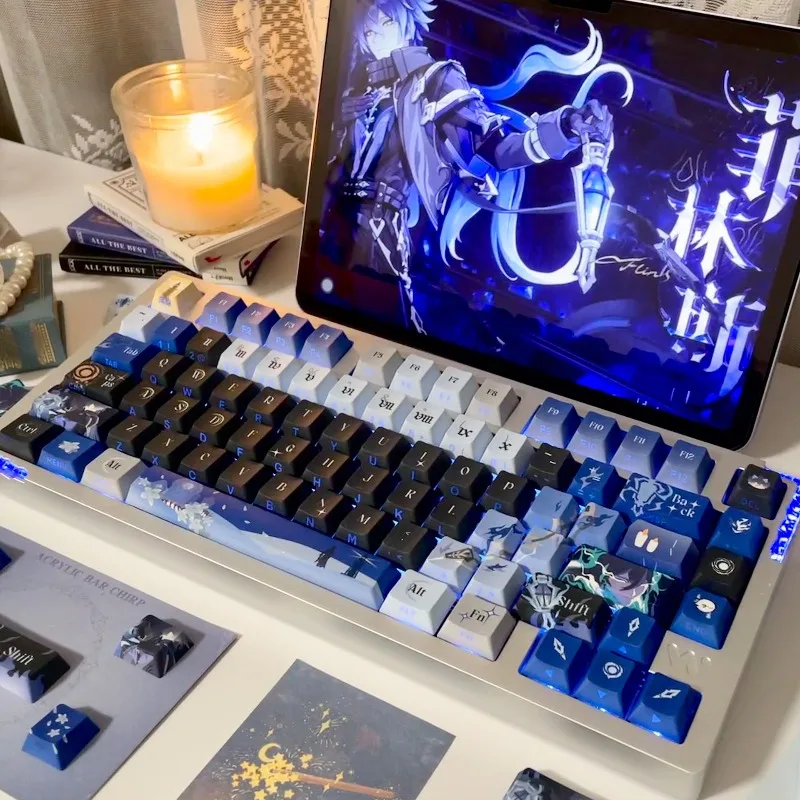 Genshin Impact Flins Anime Keycaps Mechanical Keyboard Cherry PBT Custom Cute Keycap PC Gaming Keyboard Accessories Gift Collect