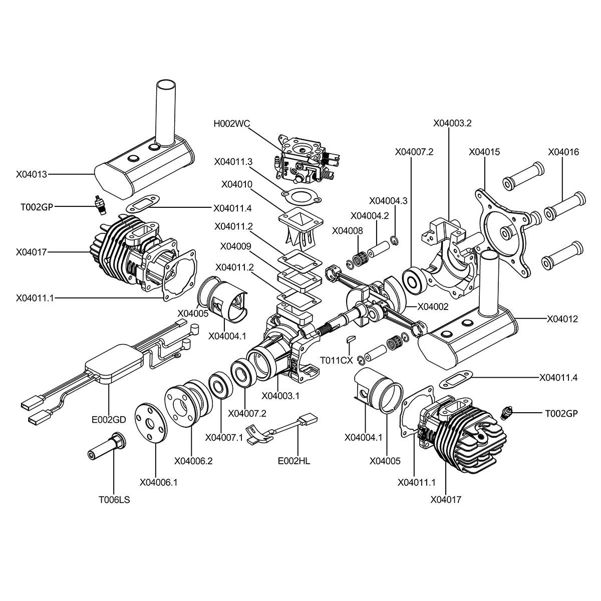 EPHIL XG-40cc-T Aircraft Model Engine Hot Head Ignition Innovation Opposed Dual Cylinder Fixed Wing