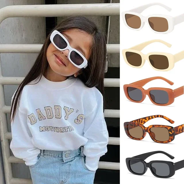 Dzieci śliczne Vintage matowe prostokątne okulary przeciwsłoneczne Outdoor Girls Boys słodkie okulary przeciwsłoneczne ochrona klasyczne okulary dziecięce UV400