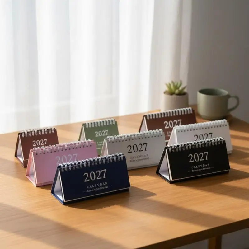 [F] 2027 Mini Spiral Desk Calendar Stable Base Assorted Colors Perfect For Home Office School Time Management