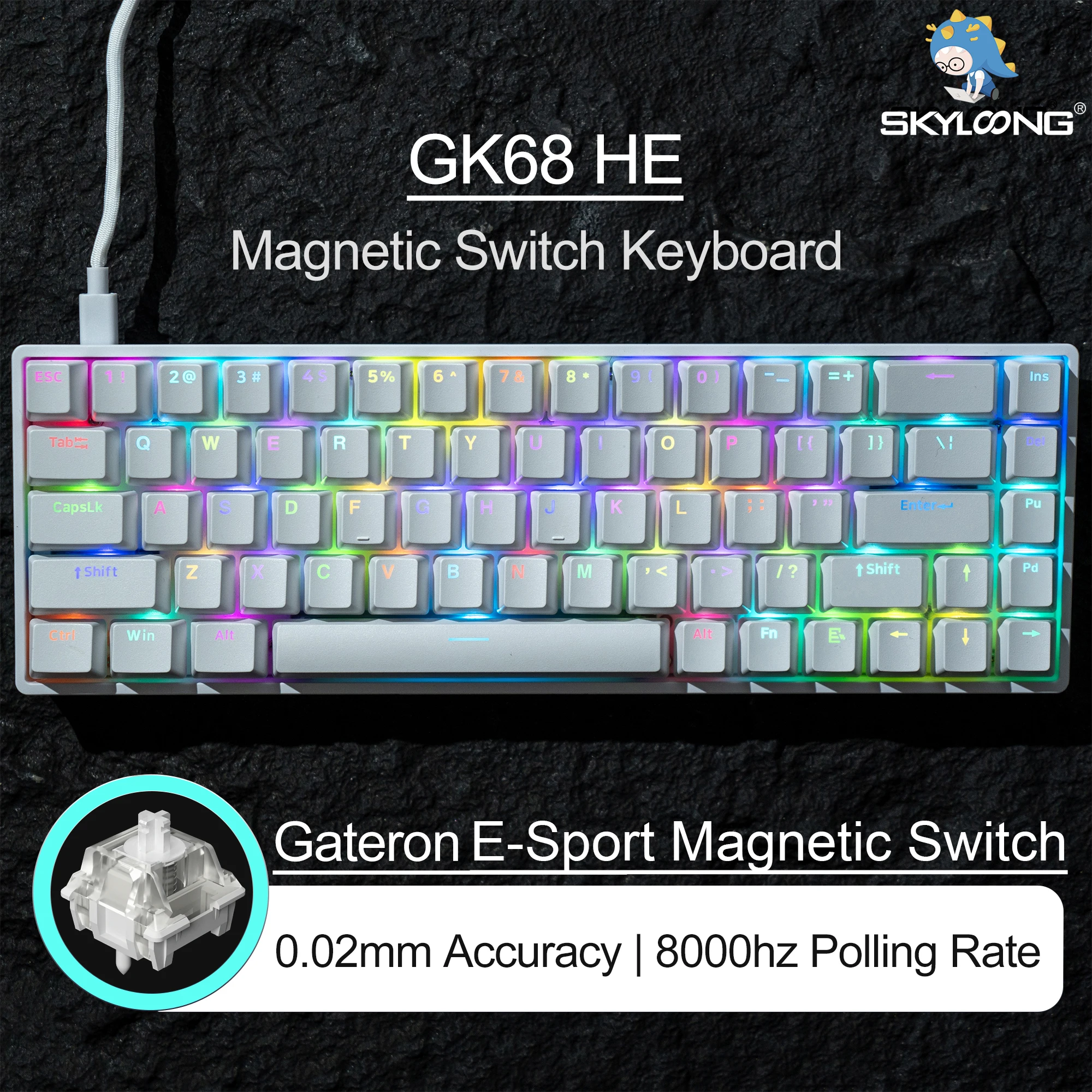 SKYLOONG GK68 HE Magnetic Switch Keyboard USB Wired PC Gaming RGB Mechanical Keyboard Gateron RT0.02 8K Polling Rate PBT Keycap