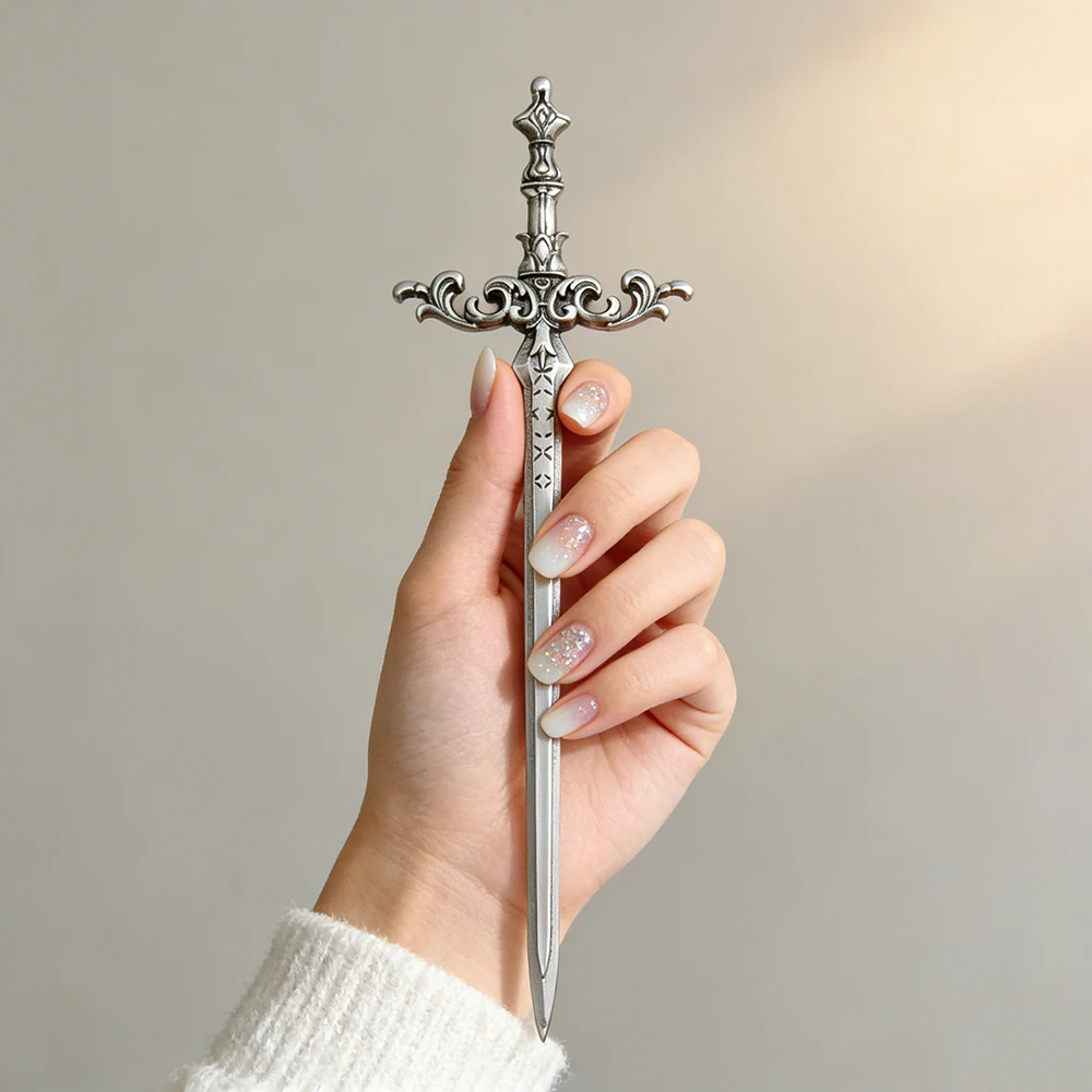 1 قطعة عصا الشعر السيف الفضية لهجة المزخرفة نجمة القرون الوسطى الخيال تصميم الكمال تأثيري جريئة تسريحات الشعر تبدو أنيقة الإكسسوارات
