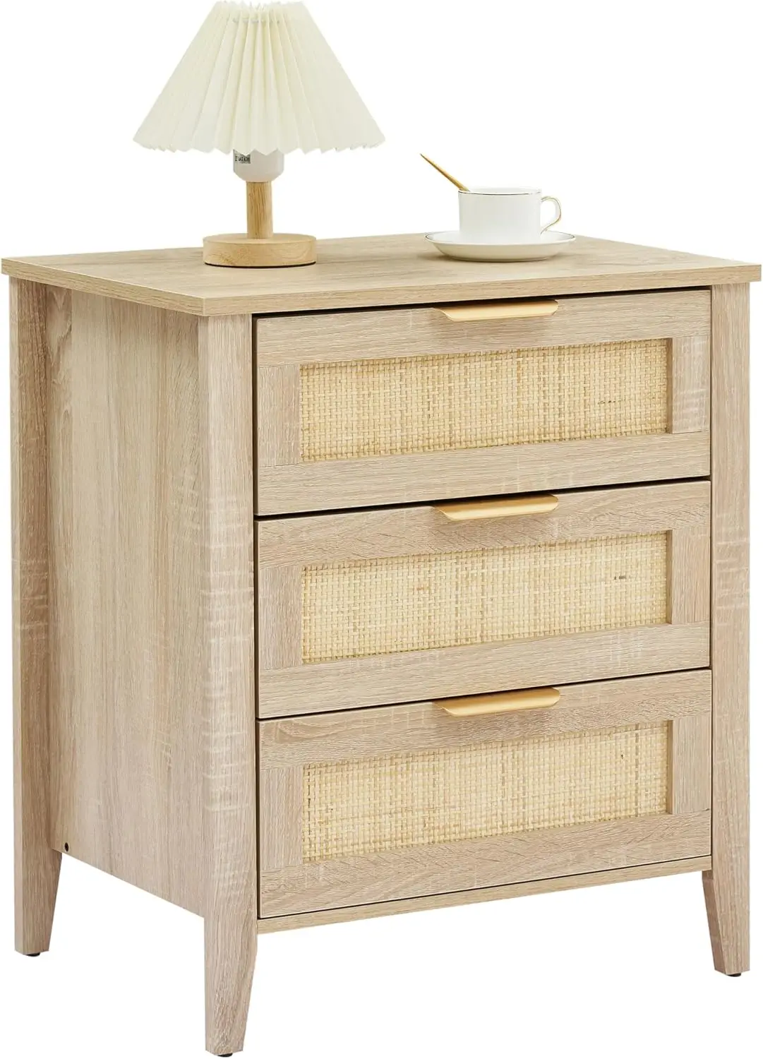 

Nightstand, Ratten End Table, Ratan Nightstand Boho Cabinet with 3 Natural Rattan Drawers, Bedside Table with Storage Drawers fo