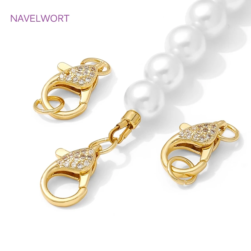 18K Gold Plated Brass Lobster Clasp Connector,with Zircon Spring Lock Clasps For Jewelry Making, DIY Bracelet Making Accessories
