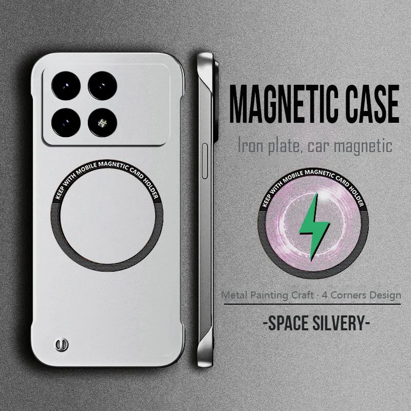 Magnetische Metallmalerei Ultradünne rahmenlose Handyhülle für XIAOMI Poco X6 F6 F5 Pro F3 Wireless Charging Cases Cover