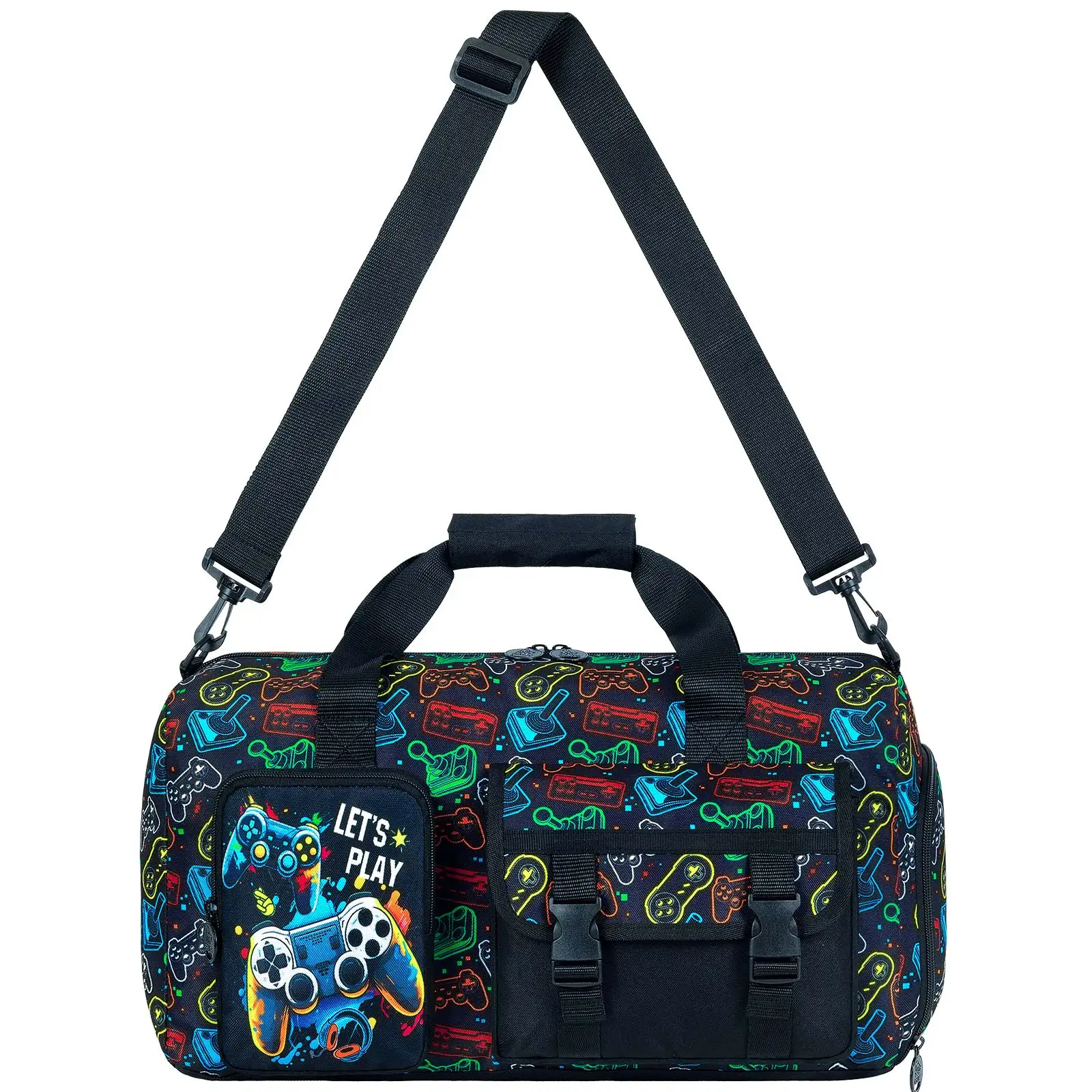 Kids Game Controller Print Travel Duffel Bag with Detachable Strap Multi Pockets