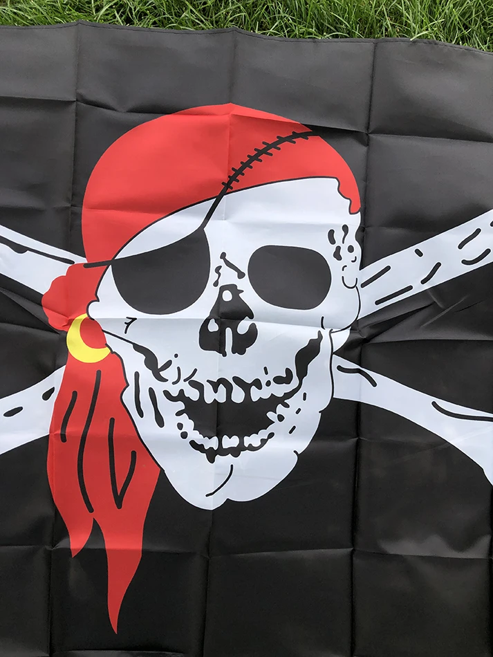 Bandera Sky Jolly Roger calavera y huesos poliéster decoración - imagen 3