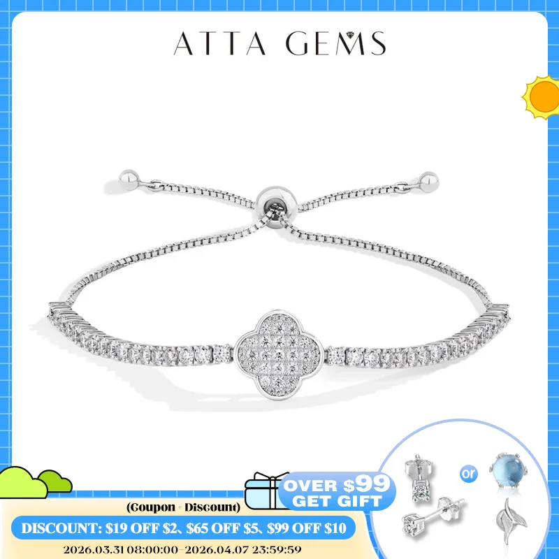 

ATTAGEMS Luxury Full Moissanite Diamond Tennis Bracelets D VVS1 925 Sterling Silver Gold Plated For Women Wedding Jewelry 16+8cm