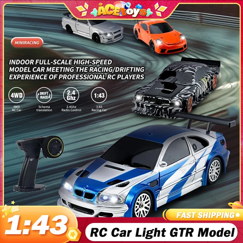 1/43 RC Car 4WD Light GTR Model 2.4G Radio Remote Control Racing Drift Cars Eletric Professional High Speed Toys for Kid Gifts