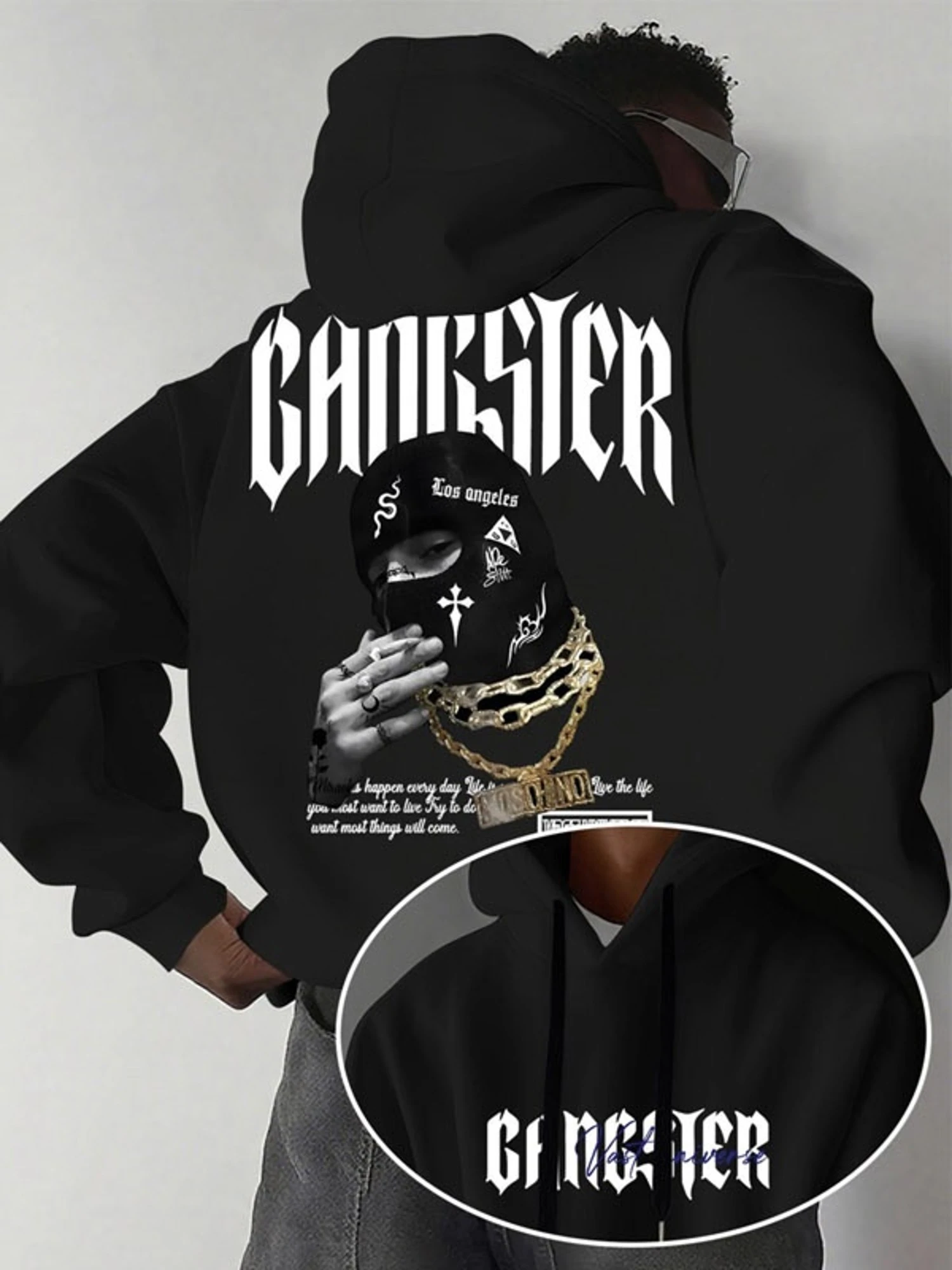 Mens Polyester Black Hoodie Street Graphic Printing High-end Luxury Both of Men and Women