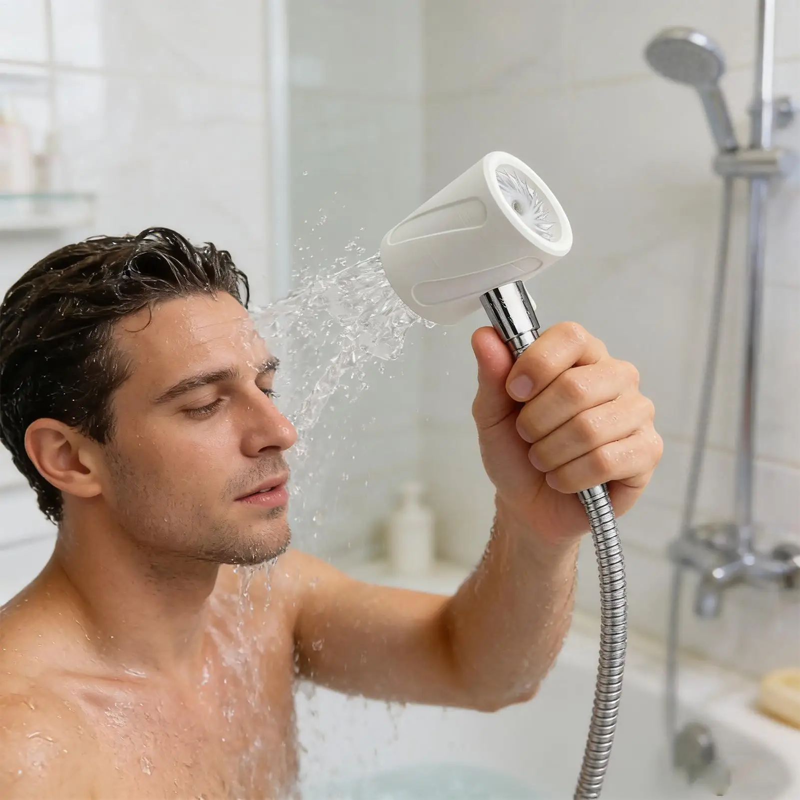

Upgraded Men's Shower Head, Universal Bathroom Heated Massager, Handheld Coarse Hole Design, Durable and Easy to Install
