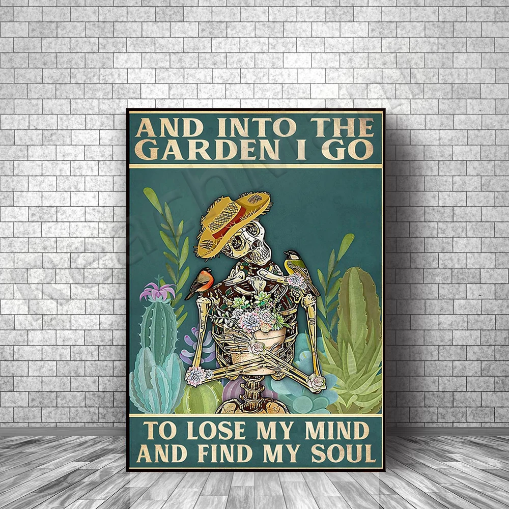 Into the Garden, I'm Going Crazy, Finding My Soul Poster, Gardening Vintage Poster, Funny Skull Poster, Plant Lover Poster
