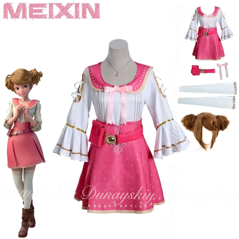star-academy-3-pandora's-secret-anime-meixin-cosplay-with-the-brown-updo-wig-with-the-white-pink-dress-cosplay-코스프레-full-set