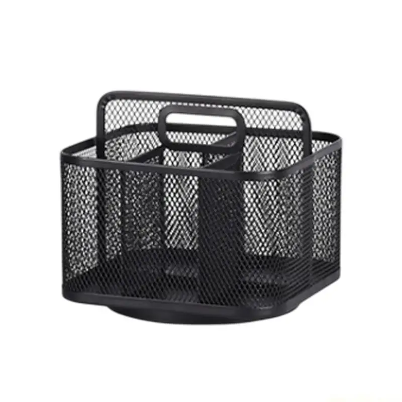 QX2E Rotating Metal Pen Stand High Capacity Desktop Organiser Multi Compartment Pen Storage Case for Office Desk Organization