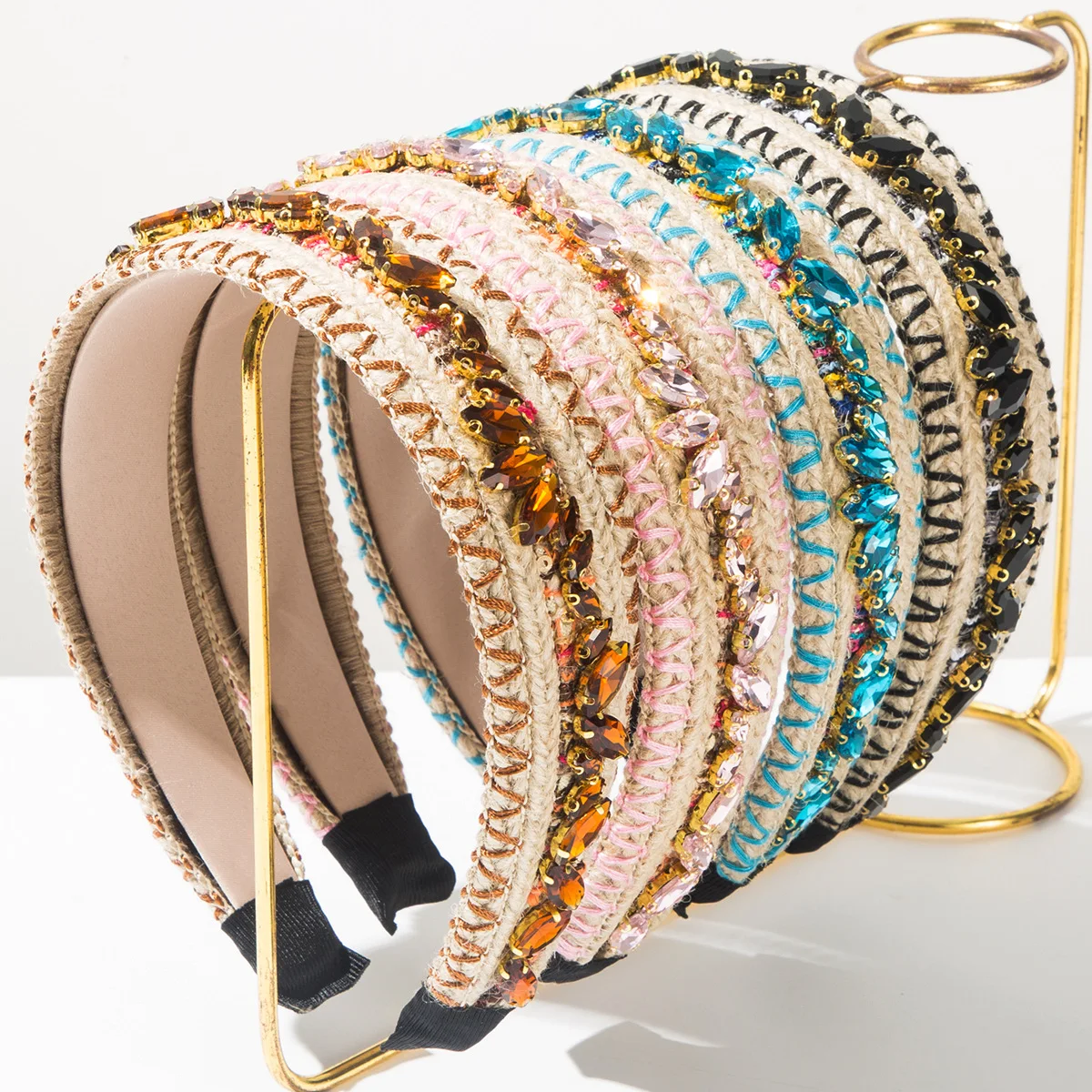 

European and American New Mixed-color Wool Woven with Diamond Headbands Women's Fashion Western Style Creative Hair Accessories