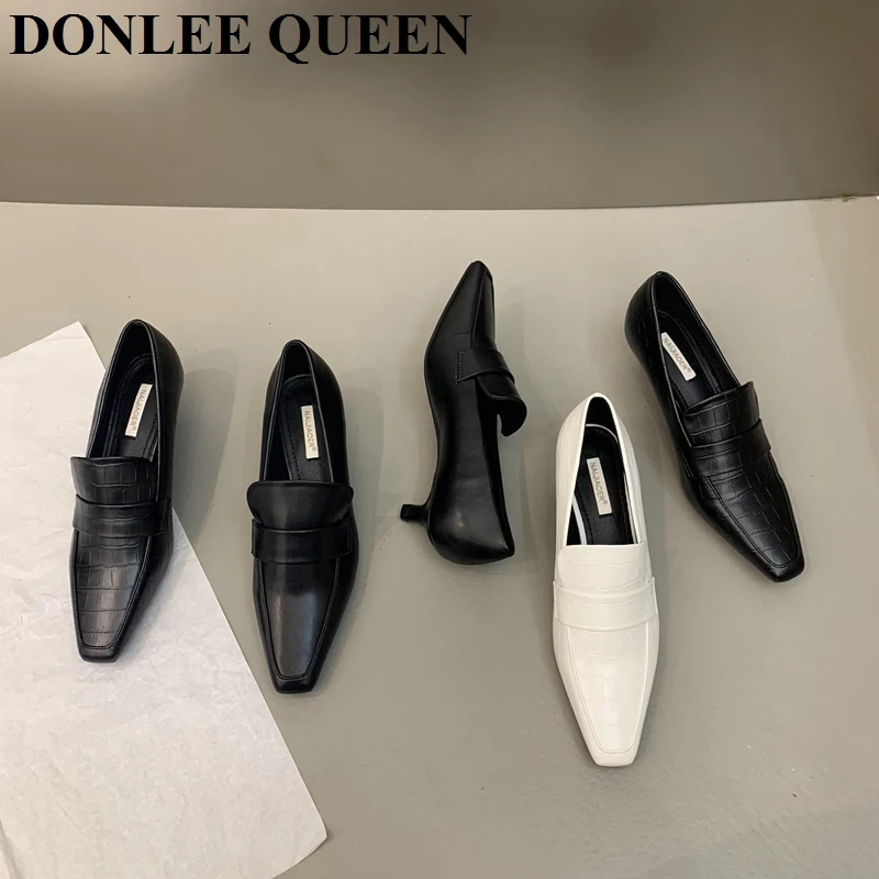 2022 Fashion Pumps Thin Low Heels Square Toe Slip On Loafer Female Work Shoes Women Female Pumps For Party Dress Shoes Chaussure