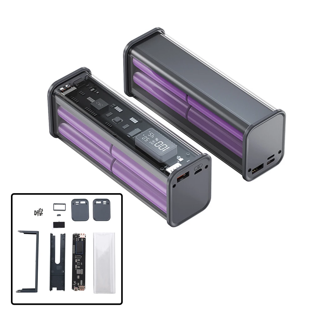 PD22.5W Battery Charger Case DIY Cool Transparent Power Bank Shell Fast Charging Polymer Battery Power Box for 18650 Battery