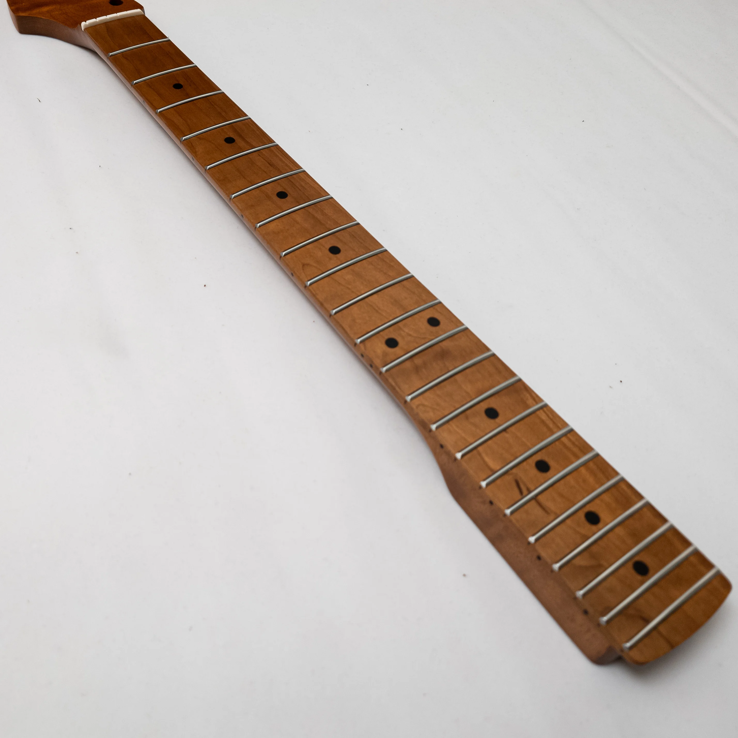 

Left Handed Electric Guitar Neck Roasted Maple Tiger Flame Maple Fingerboard 25.5" Scale 22 Frets Modern C 9.5 Radius