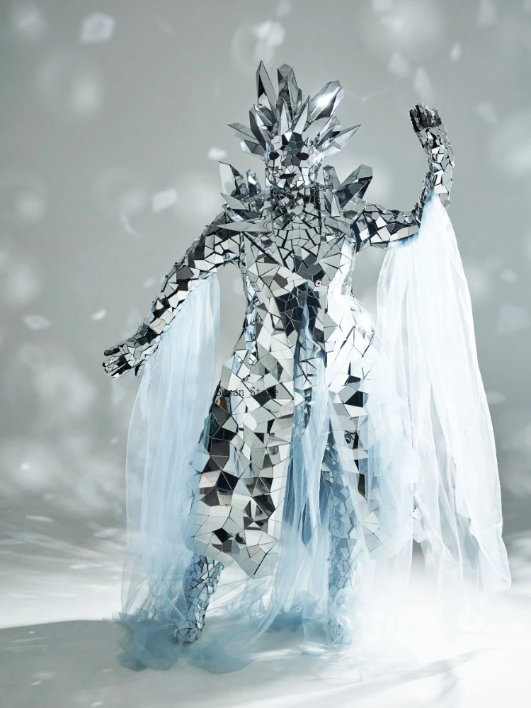 Costume reine des glaces miroir argenté, Costume de carnaval d'halloween et de noël, discothèque, fête, spectacle sur scène, vêtements de Cosplay pour femmes