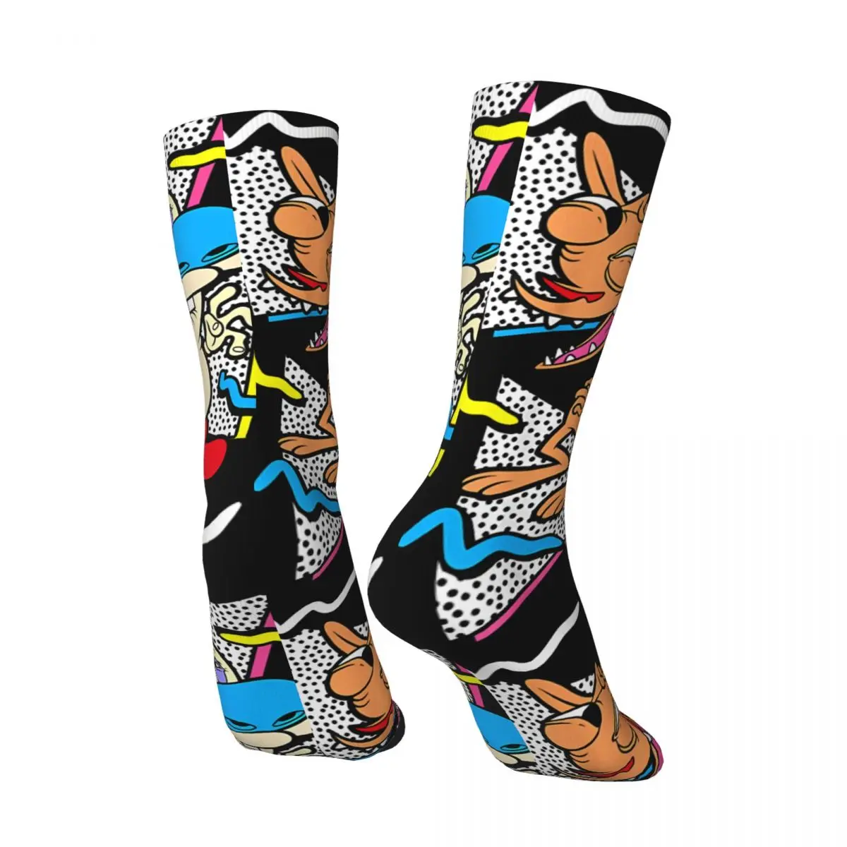 Happy Funny Nickelodeon Ren And Stimpy Men's Socks Retro Harajuku T-The Ren & Stimpy Show Cartoon Hip Hop Novelty Casual Crew