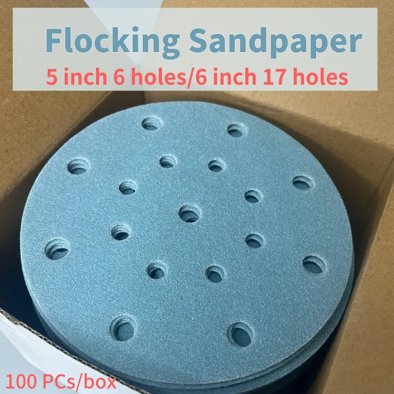 100PCS 5 Inch 6 Hole/6 Inch 17 Holes Hook and Loop Adhesive Sanding Discs Sandpaper for Random Orbital Sander 60#-800#Grits