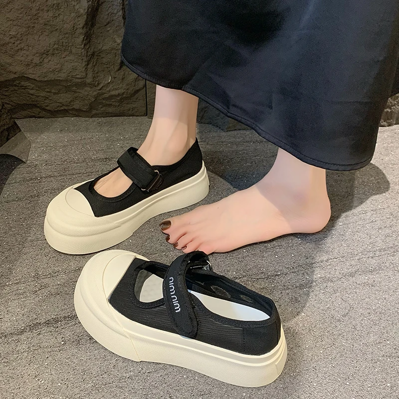 New French Women's Shoes Hook and Loop Casual Platform Fashion Comfortable Simple Hundred Wind Daily Girls Mary Jane Retro Shoes