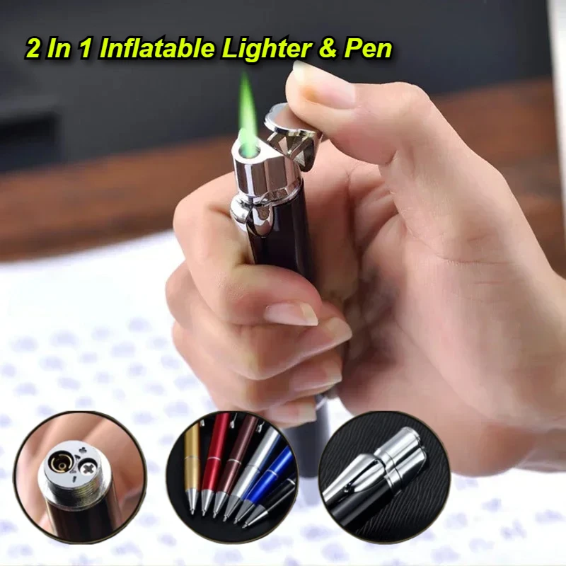 

Creative Ballpoint Pen Metal Lighter Windproof Green Jet Torch Lighter Butane Gas 1300C Cigar Lighter Men's Gadget Gift for Men