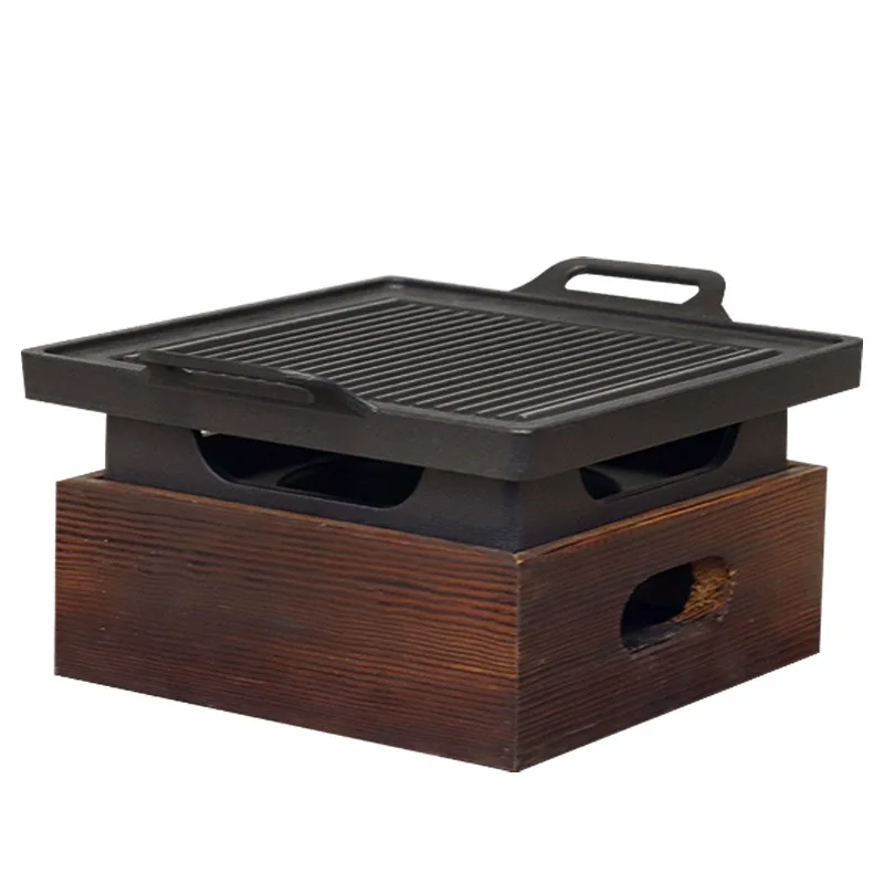 

Wooden Seat Korean-style Grill Pan Barbecue Grill 28x15cmx9.6cm Alcohol Stove Smoke-free Japanese-style BBQ Grills