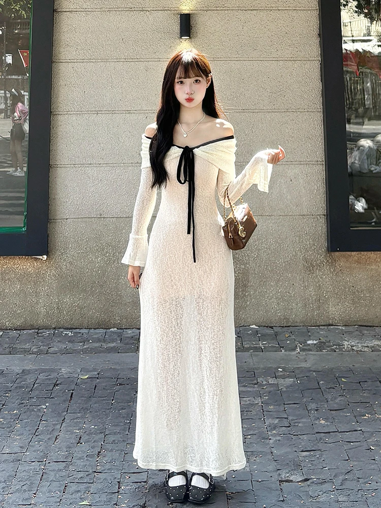 Ele Knitted Long Sve One oulder Dr Women's Early Autumn Elastic Slim Fit Bodycon Long Dr Polyester Fiber High ...