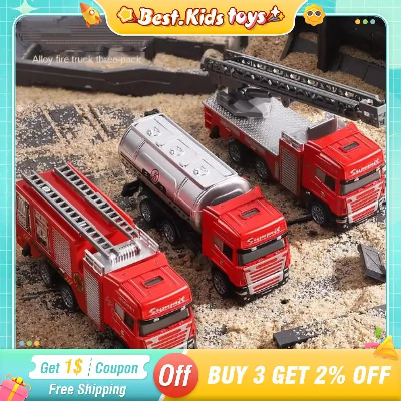 1/64 Alloy Pull Back Fire Sprinkler Truck Model Fire Ladder Vehicle Kids Toys Simulation Water Cannon Engineering Car Boy Gift