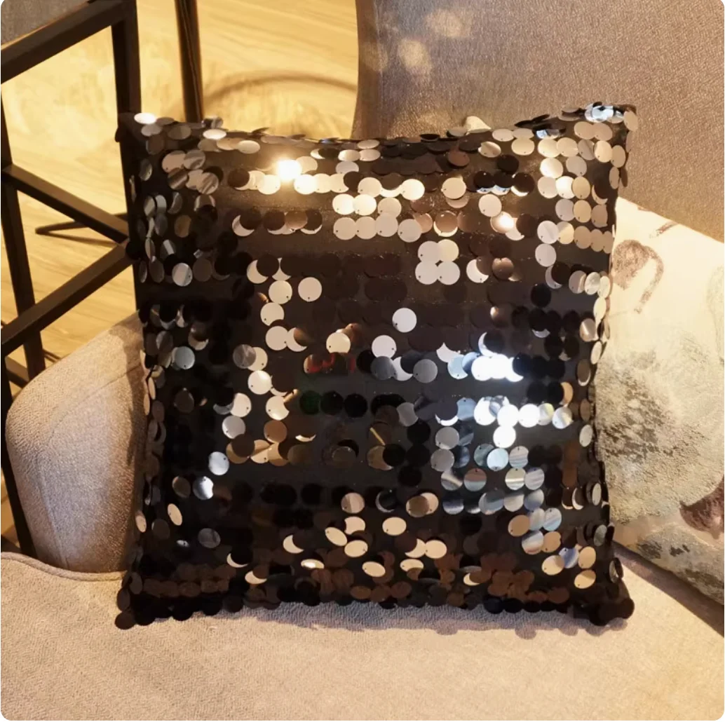 Luxury sequin light European high-end flat velvet hot pressed diamond colored sofa pillow American beige home cushion
