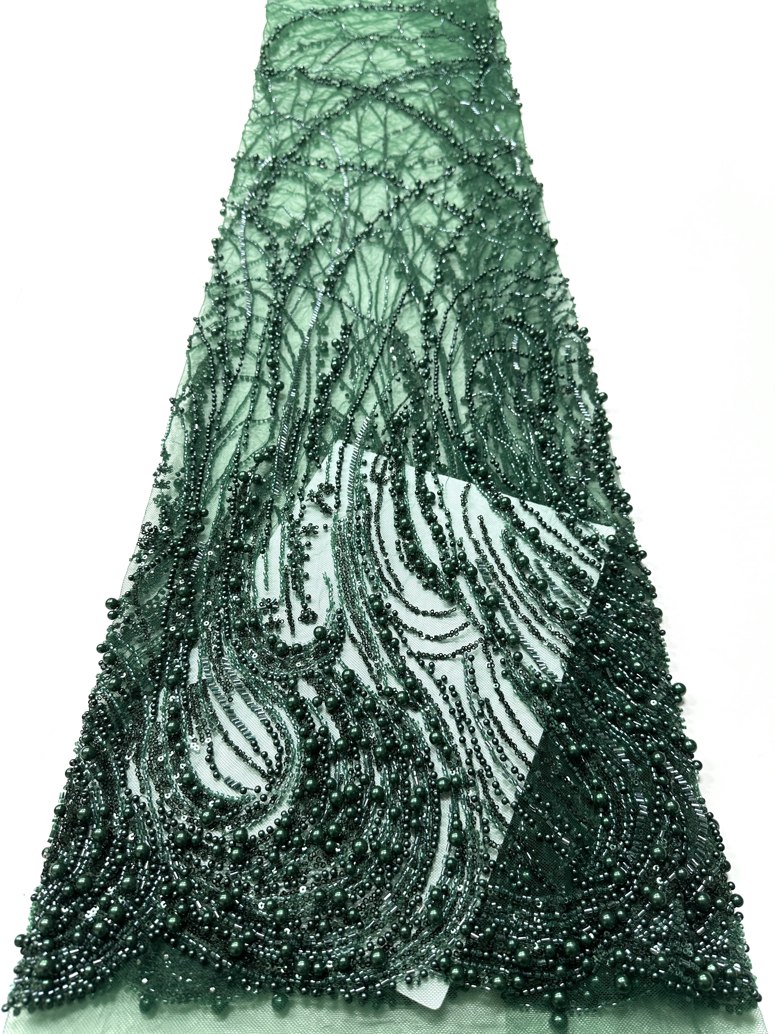 

Зеленый африканский бисер, кружевная ткань, 2025 г., высокое качество, вышивка блестками, французский тюль с бисером, кружево для шитья нигерийских свадебных платьев