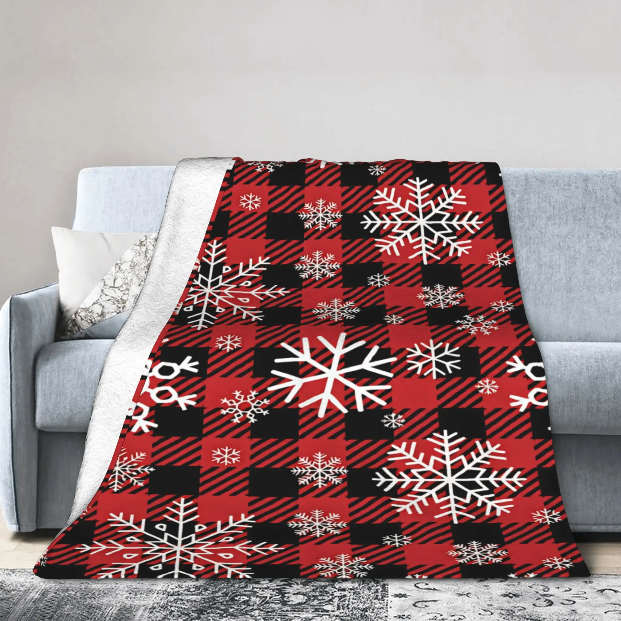 Plaid Check Snowflake Warm Soft Blankets Travel Plush Bedding Throws Graphic Home Decor Flannel Bedspread Sofa Bed Cover