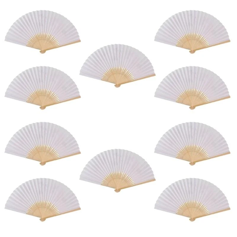  Pack of 10 Chinese Plain Paper Fan White Painting Folding Fan for Art and Crafts