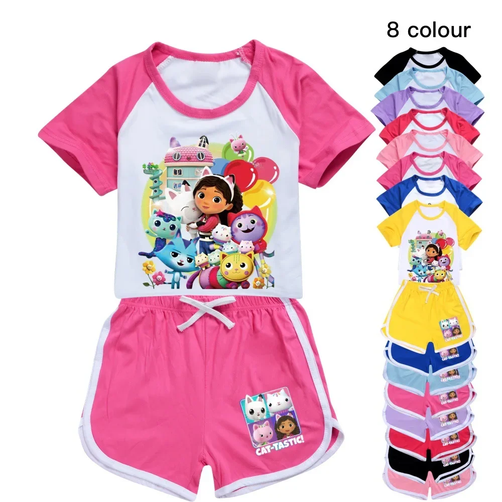 

Gabbys Dollhouse Cats Cotton Short Sleeve T Shirt + Shorts Costume Girls Sportswear Set Toddler Boy Clothes Summer Pajamas