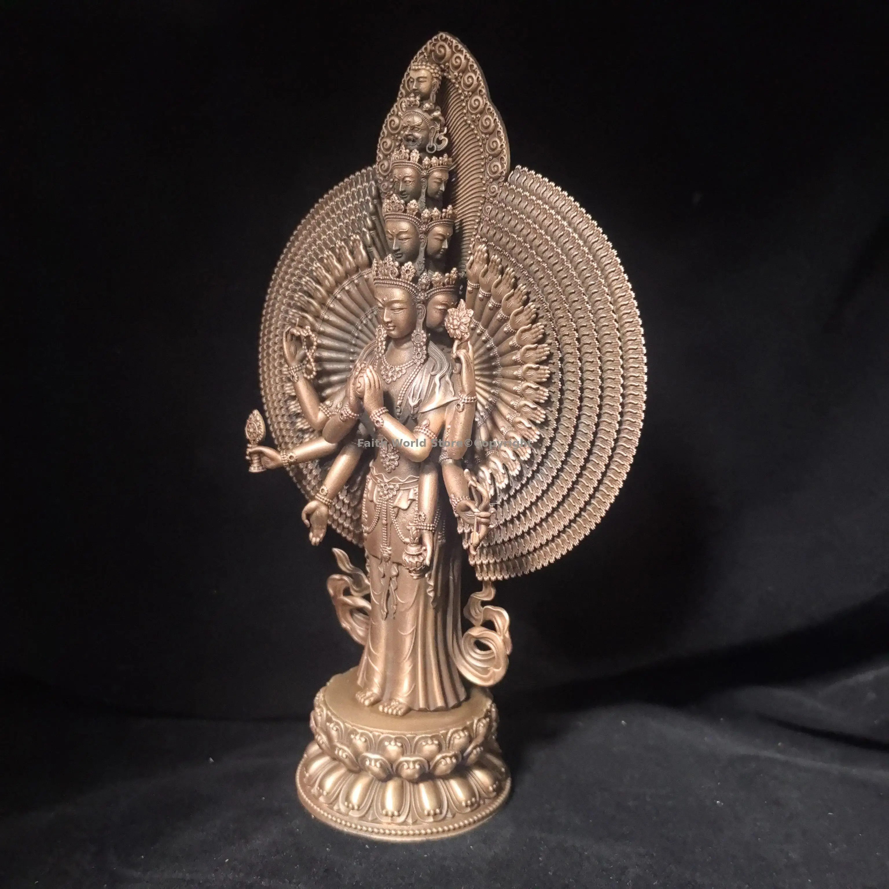 15cm Exquisite copper carving Buddhist Buddha statue Thousands Hands Guanyin for buddhist hall offering temple monk worship