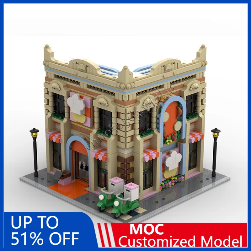 1817 pezzi di ingegneria cittadina ristorante e cucina angolo scolastico modulare MOC personalizza edificio modulare regalo di compleanno fai da te