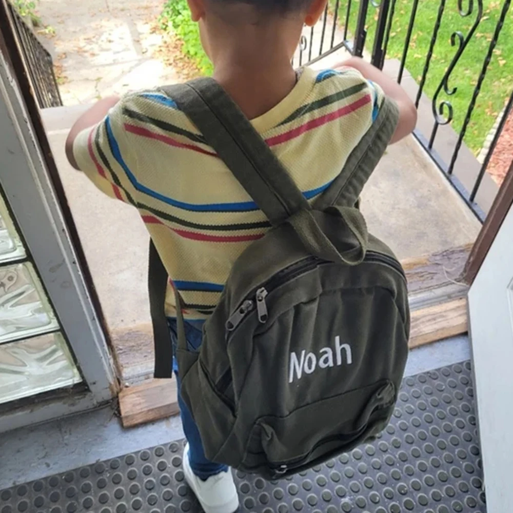 Personalized Embroidered Name Canvas Bag for Women New Solid Color Fashion Women's Mini Backpack Simple and Versatile Backpack