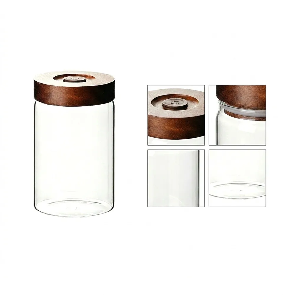 Glass Coffee Storage Canister 9oz with Wooden Lid Offers Secure Airtight Closure for Long Term Freshness Preservation