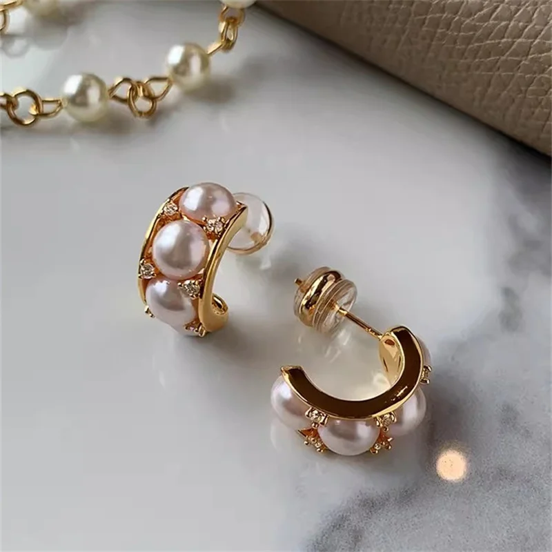 

French Vintage Pink Natural Freshwater Pearl Earrings for Women Light Luxury Niche High-end Fashion Trends Charm Jewelry