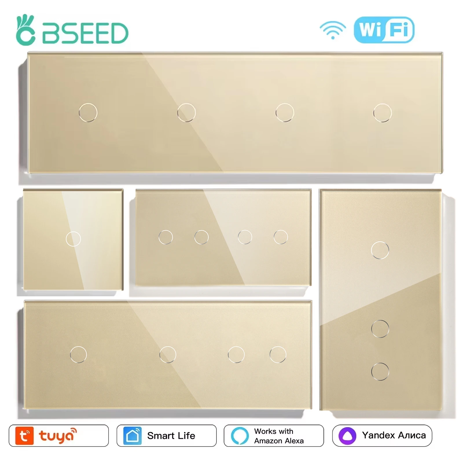 BSEED Single Wifi Smart Switches Double Wall Touch Switches Triple Tuya Sensor Switches 1/2/3Way Smart Life Google Alexa Control