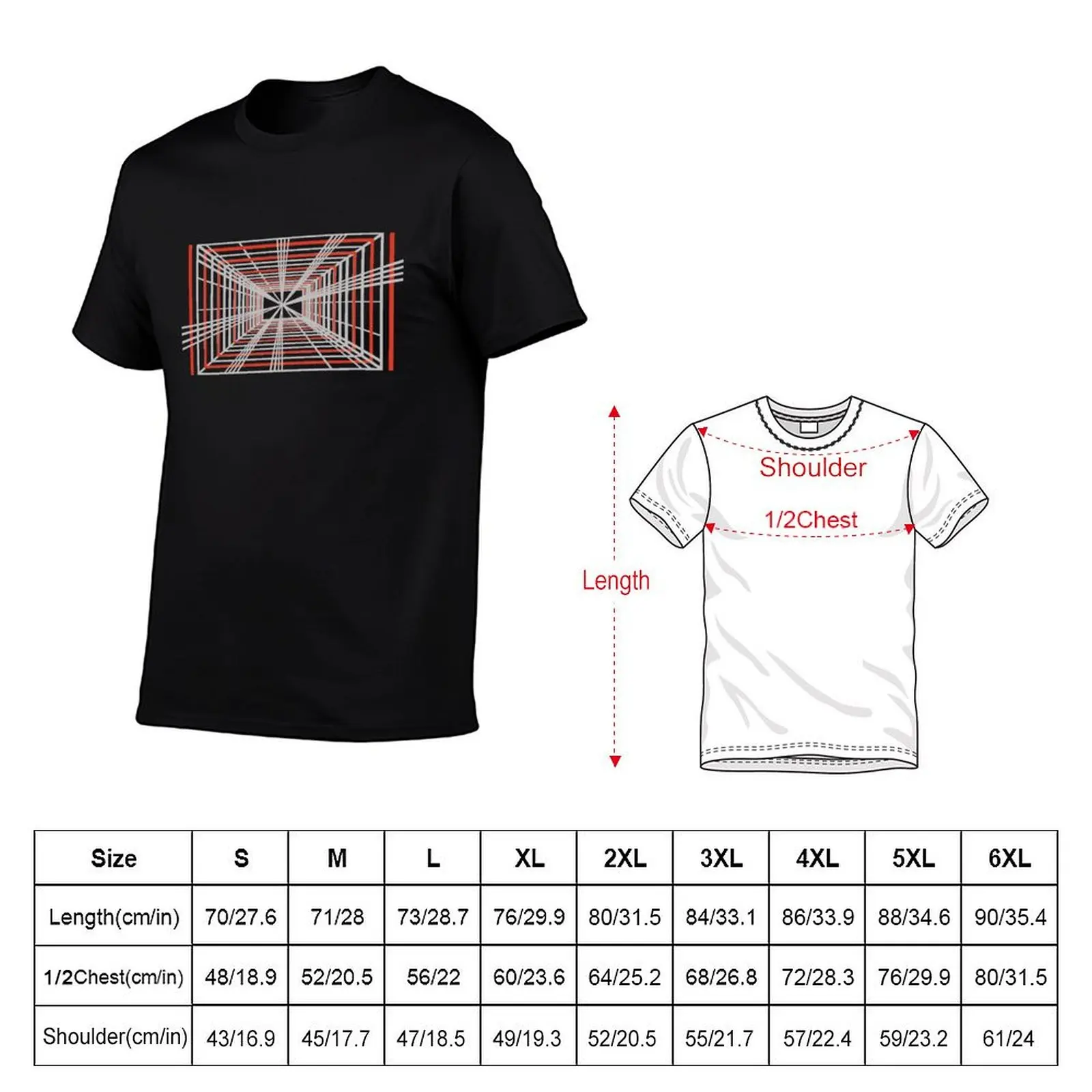 Perspective vanishing point geometric design (grey,red) T-Shirt Basic Comfort Fit T-Shirt for Men