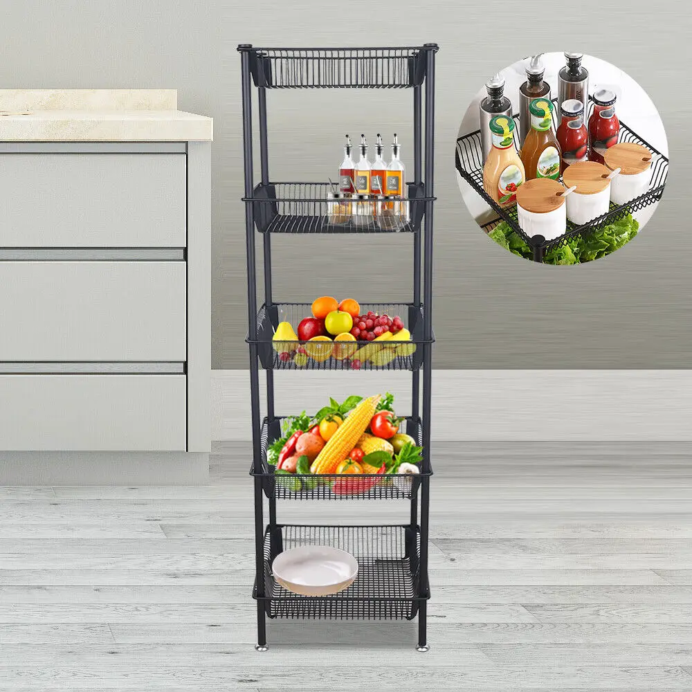 5 Tier Rolling Fruit Basket Multifunctional Freestanding Storage Shelves