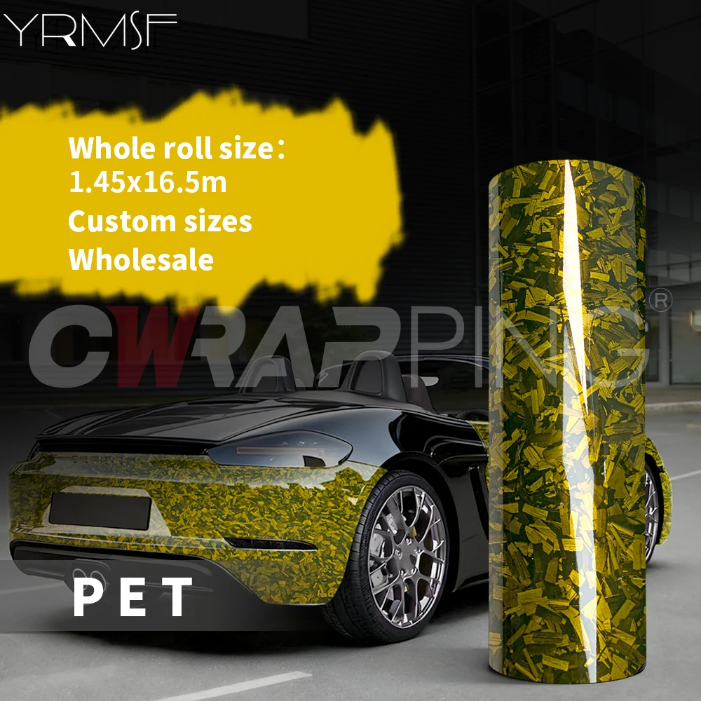 

Автомобильная виниловая пленка для оклейки авто, водонепроницаемая, глянцевая, из ПЭТ, золотистая, для покрытия крыши, под кованый карбон, 145смx600см