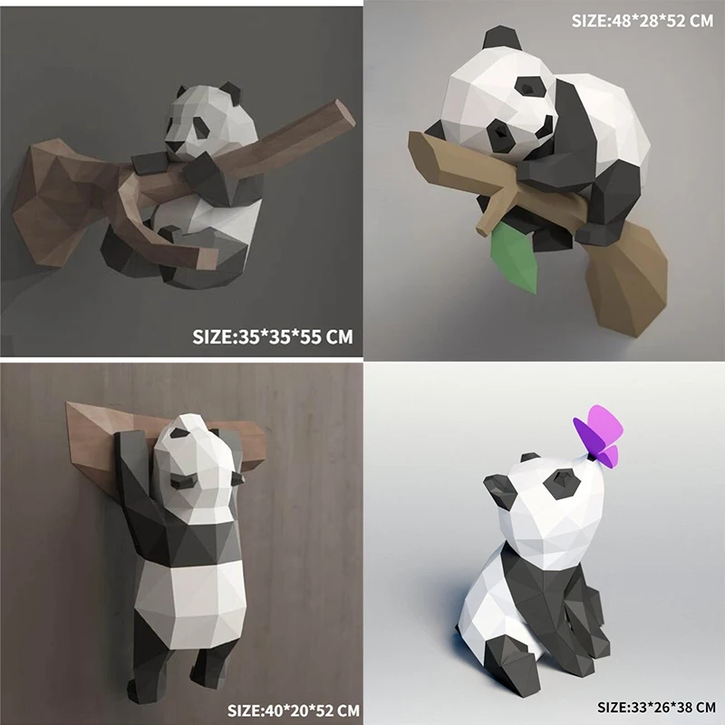 Panda Paper Model Home Decor Wall Decorations Desk Table Ornament Papercraft 3D DIY Hand Made Puzzles Toys Low Poly Sculpture