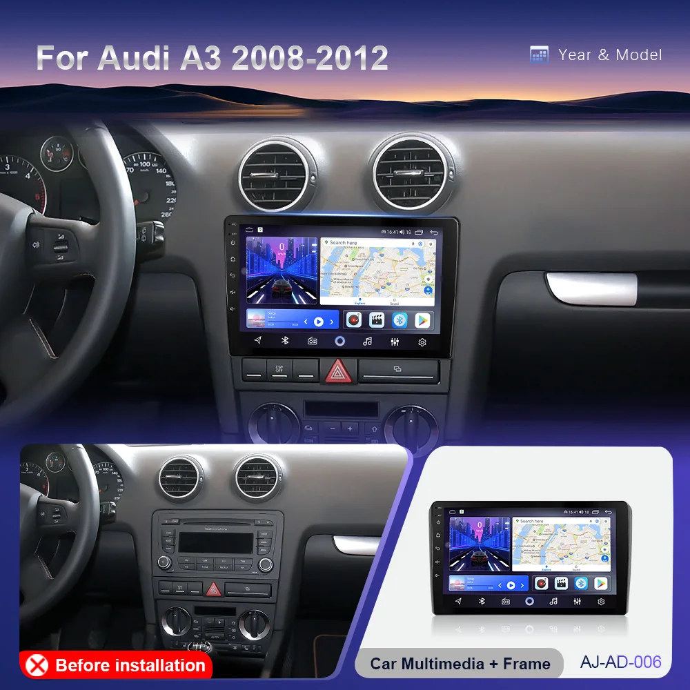 For Audi A3 2008-2012 Android 13 Car Radio Stereo IPS Screen Autoradio Multimedia Player Navigation Carplay 4G WIFI Head Unit